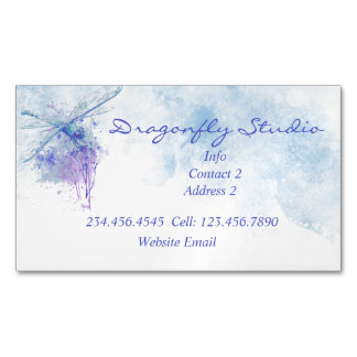 Custom Soft Watercolor Blue  Dragonfly   Business Card Magnet