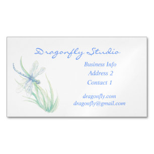 Custom Soft Watercolor Blue Green Dragonfly  Busin Business Card Magnet