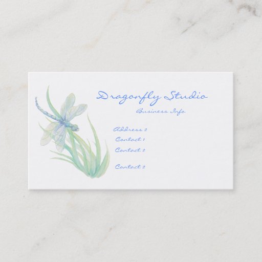 Customizable Custom Soft Watercolor Blue Green Dragonfly Business Card Template