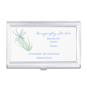 Custom Soft Watercolor Blue Green Dragonfly Business Card Case