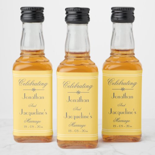 Custom Soft Yellow Wedding Mini  Liquor Bottle Label