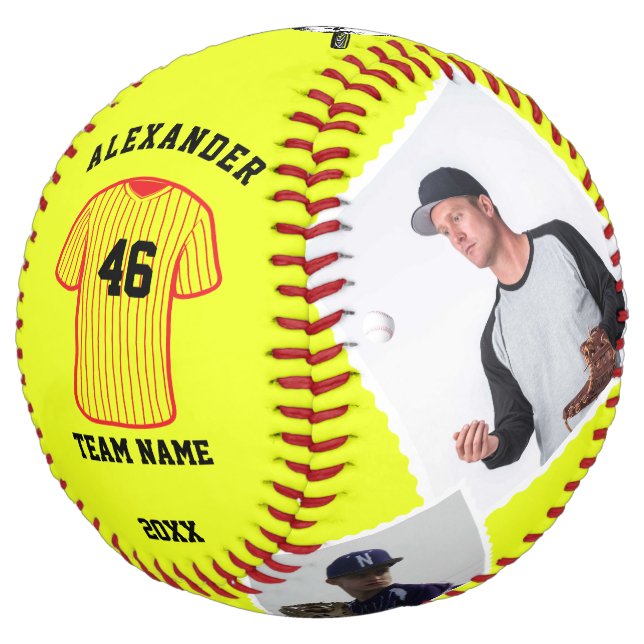 Custom Softball Ball with Photos, Name & Team Logo (Angled)