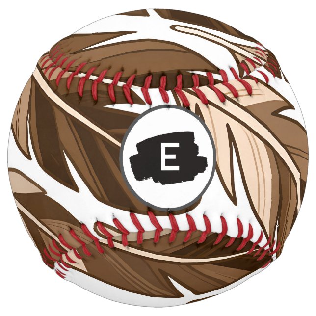 Custom Softball – Boho Monogram Brown Feather (Front)