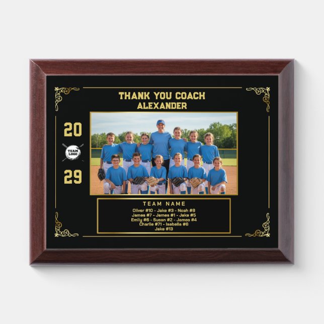 Custom Softball Coach with Team Photo & Names Award Plaque (Horizontal)