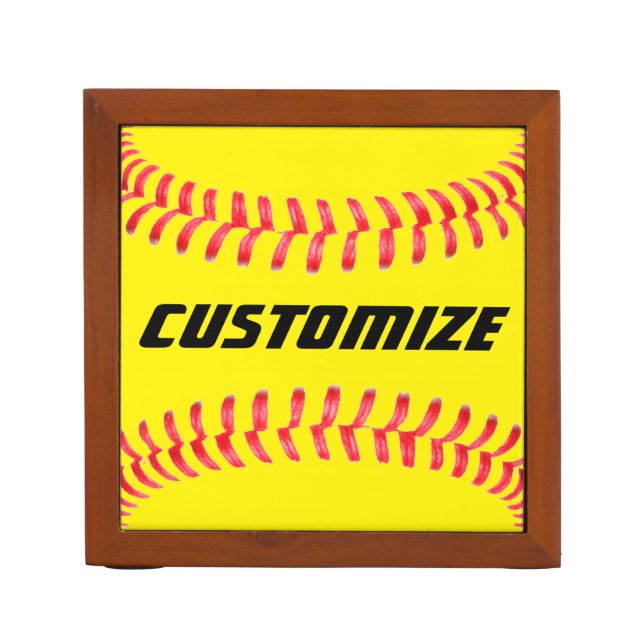 Custom Softball Desk Organizer (Front)