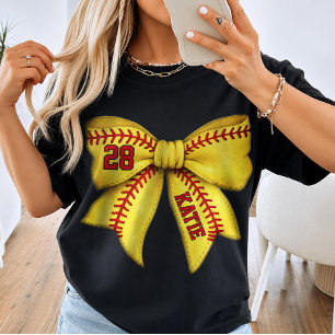 Custom Softball Mom Bow with Name & Player Number T-Shirt
