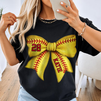 Custom Softball Mom Bow with Name & Player Number T-Shirt