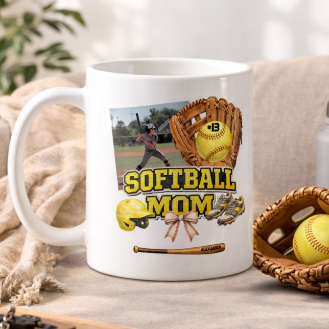 Custom Softball Mom Photo Collage Coffee Mug (Creator Uploaded)