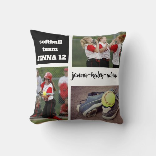 Custom Softball Photo Collage Pillow with Saying