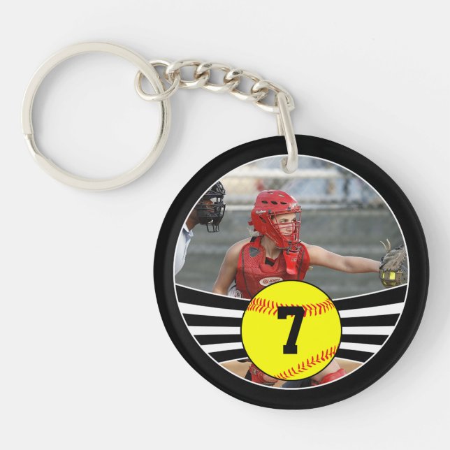 CUSTOM Softball Photo & Jersey Number Key Chain (Front)