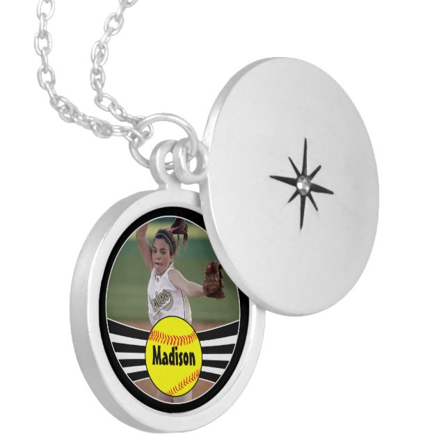 Custom Softball Photo & Text Pendant Necklace (Front Left)