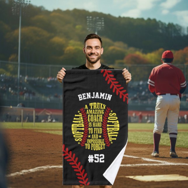 custom softball team sports amazing coach hand towel  (Creator Uploaded)
