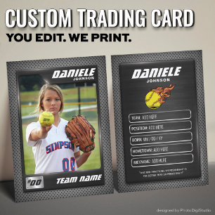 Custom Softball Trading Card, Black Graphite Sport Calling Card