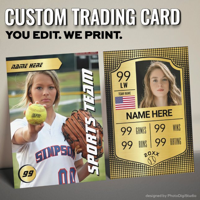 Custom Softball Trading Card, Gold Shield Player Calling Card (Custom Softball Trading Card, Gold Shield Player Card)