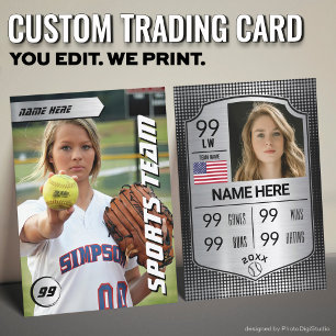 Custom Softball Trading Card, Silver Shield Player Calling Card