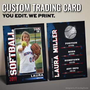 Custom Softball Trading Card, USA Blue Red Player  Calling Card