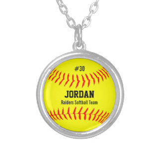 Custom Softball with Player Name, Number, Team Silver Plated Necklace