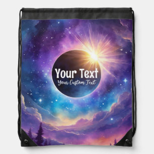 Custom Solar Eclipse Purple Celestial Sky Souvenir Drawstring Bag