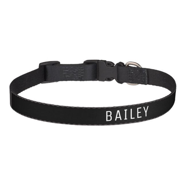Custom Solid Black & White Accessories Minimal Dog Pet Collar (Front)