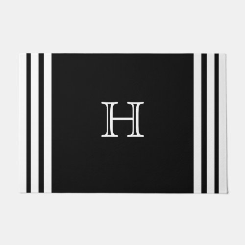 Custom Solid Black White stripe Elegant Nautical  Doormat
