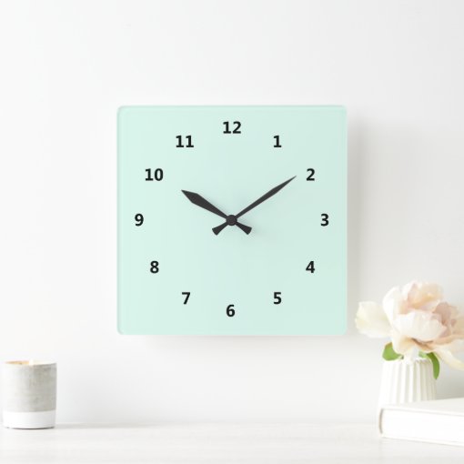 Custom Solid Light Mint Green Color Square Wall Clock | Zazzle