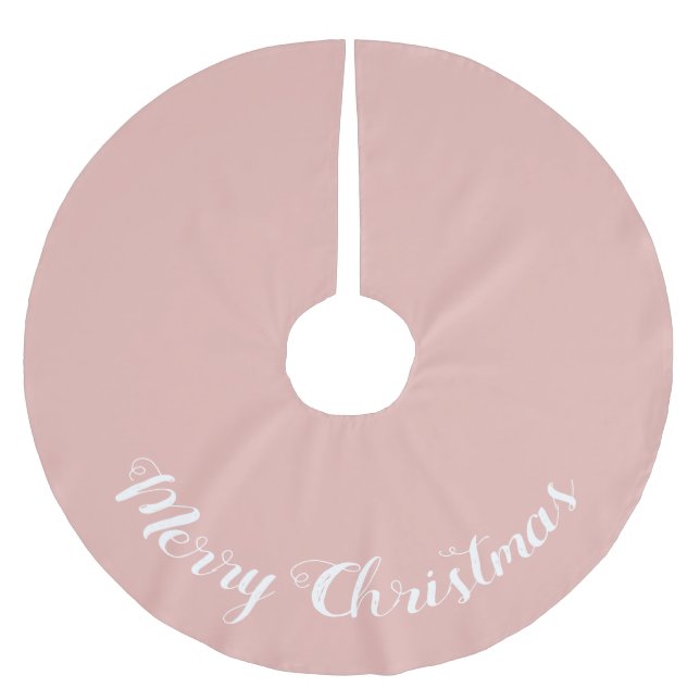 Custom Solid Millennial Pink Merry Christmas Brushed Polyester Tree Skirt (Front)