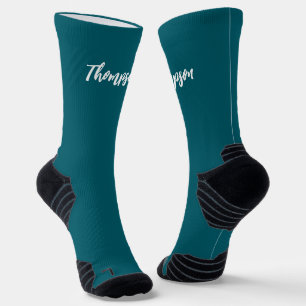 Custom solid navy blue with modern calligraphy socks