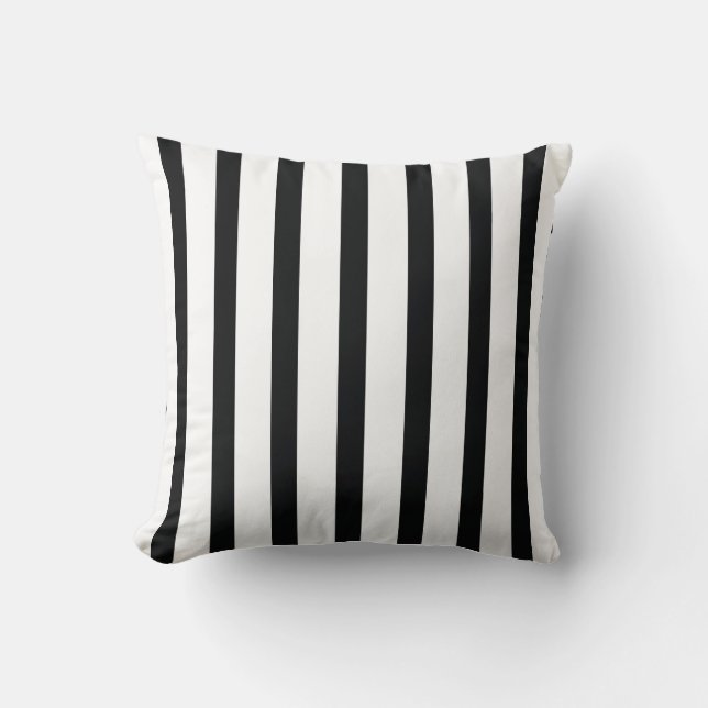 Custom solid slate black  white stripes decorative throw pillow (Front)