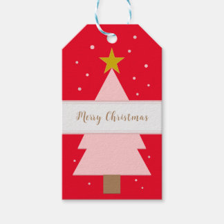 Custom Solo Pink Christmas Tree, Golden Star Red Gift Tags