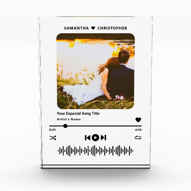 Custom Song Music Player Style Personalized Name Photo Block (Front)