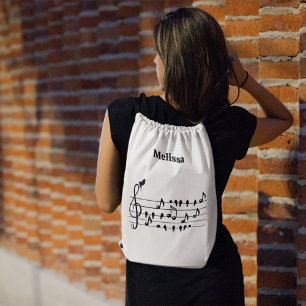 Custom Songbird Treble Clef Art Drawstring Bag