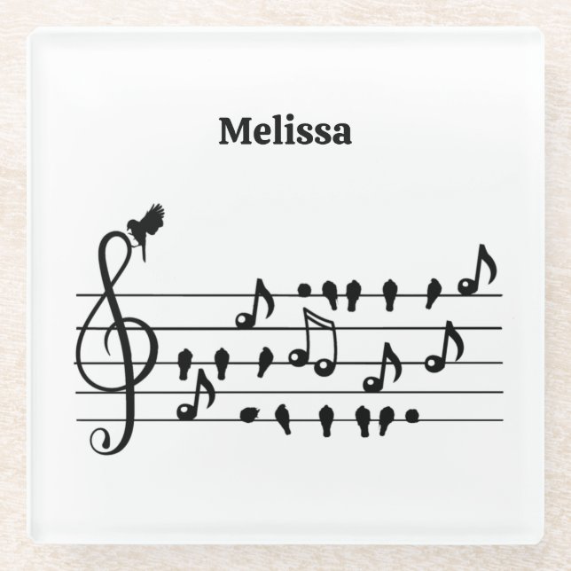 Custom Songbird Treble Clef Art Glass Coaster (Front)
