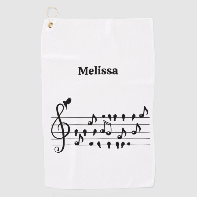 Custom Songbird Treble Clef Art Golf Towel (Front)