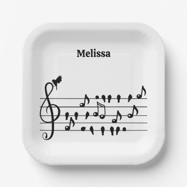 Custom Songbird Treble Clef Art  Paper Plates (Front)