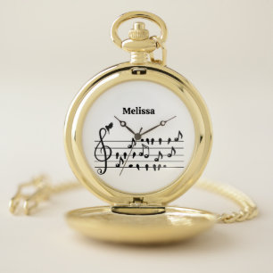 Custom Songbird Treble Clef Art Pocket Watch