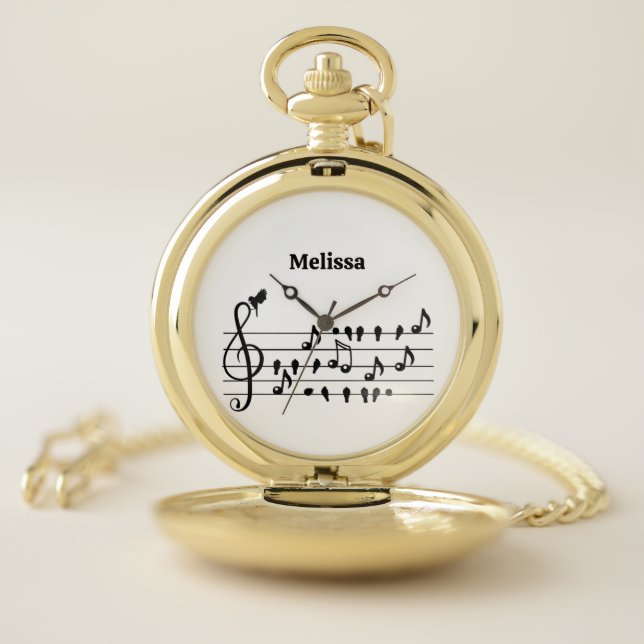 Custom Songbird Treble Clef Art Pocket Watch (Inside)