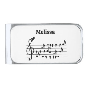 Custom Songbird Treble Clef Art Silver Finish Money Clip