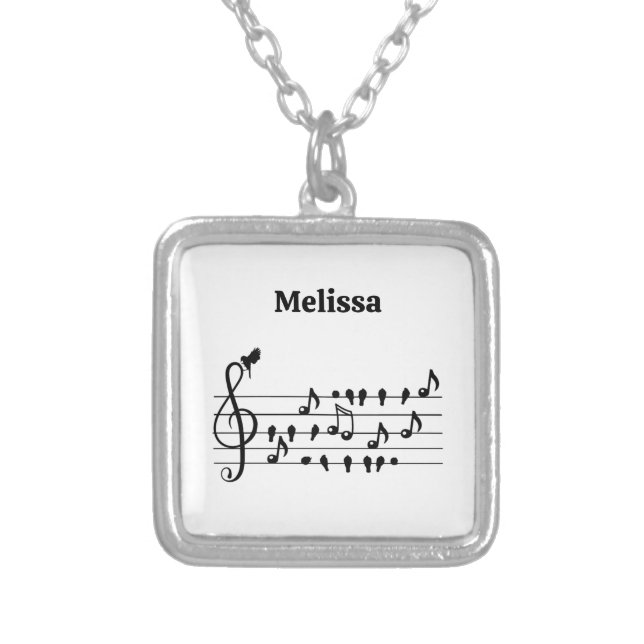 Custom Songbird Treble Clef Art Silver Plated Necklace (Front)