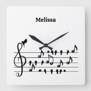 Custom Songbird Treble Clef Art  Square Wall Clock