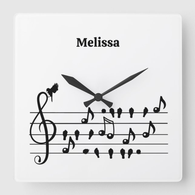 Custom Songbird Treble Clef Art  Square Wall Clock (Front)