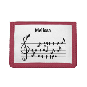 Custom Songbird Treble Clef Art Tri-fold Wallet