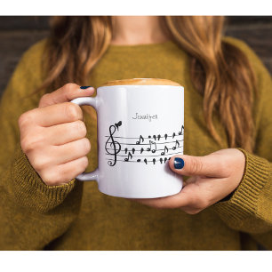 Custom Songbird Treble Clef Art Two-Tone Coffee Mug