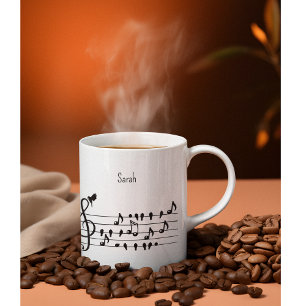 Custom Songbird Treble Clef Art Two-Tone Coffee Mug