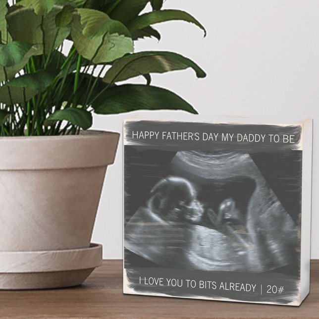 Custom Sonogram Photo Fathers Day Daddy to Be Grey Wooden Box Sign (Creator Uploaded)