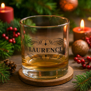 Custom Sophisticated Name In Black Script Whiskey Glass