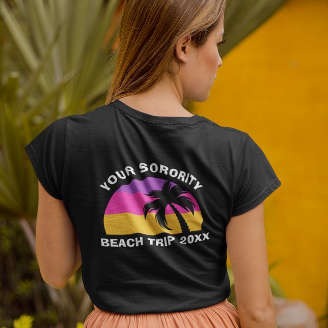 Custom Sorority Beach Trip Palm Tree w Back Text T-Shirt (Creator Uploaded)