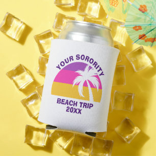 Custom Sorority Beach Trip Pink Palm Tree Tropical Can Cooler