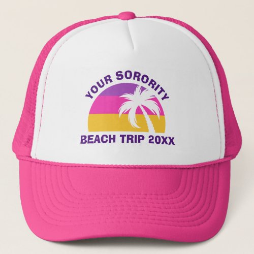 Custom Sorority Beach Trip Reunion Pink Palm Tree Trucker Hat