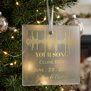 Custom Sound Wave First Dance Song 50th wedding Glass Ornament
