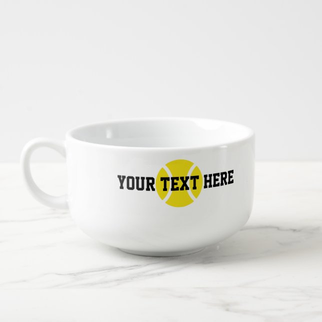 Custom soup bowl mug with yellow tennis ball logo (Right)